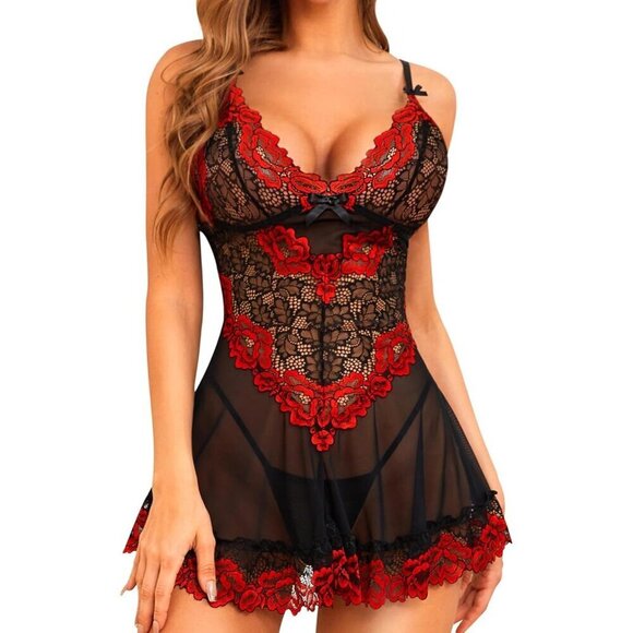 ❤️ Women Red  Babydoll Mesh Chemise Sleepwear Bridal Nightdress - Picture 1 of 5